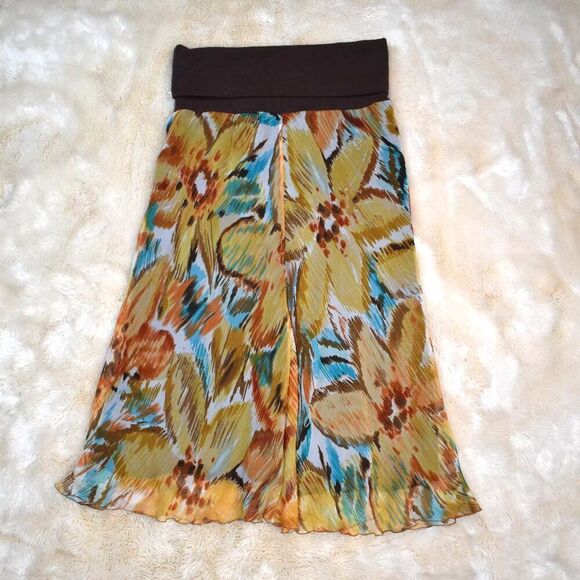 Sunny Leigh Silk Floral Maxi Skirt Size M Boho Gypsy Stretchy Long Flowy - Picture 2 of 7